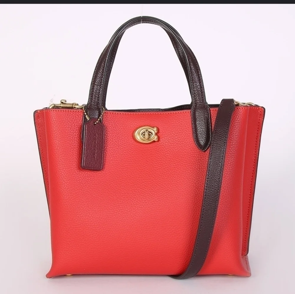 NWT Coach Willow 24 Leather Tote with Strap Red and Dustbag